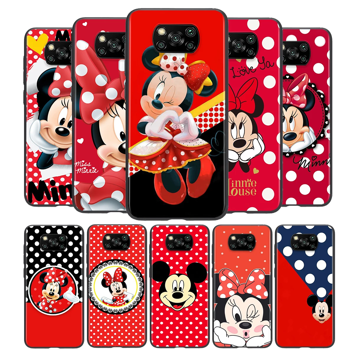 

For Xiaomi Civi Play Mix 3 A2 A1 6X 5X Poco X3 NFC F3 GT M3 M2 X2 F2 Pro C3 F1 Disney Minnie Mouse Point Black TPU Phone Case