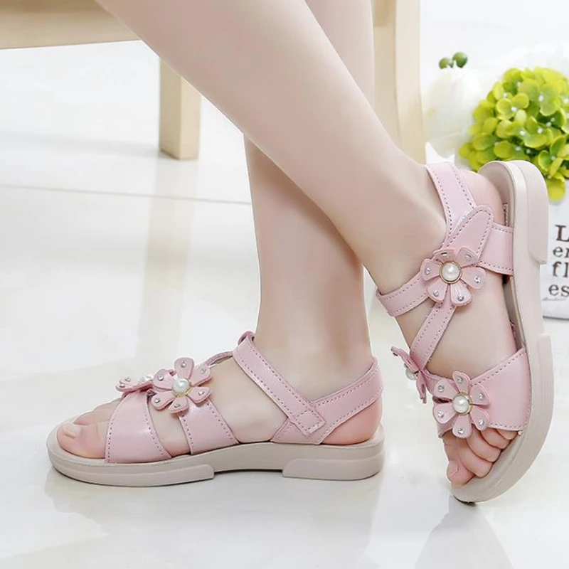 Сандалии из натуральной кожи для девочек босоножки принцессы с цветами обувь