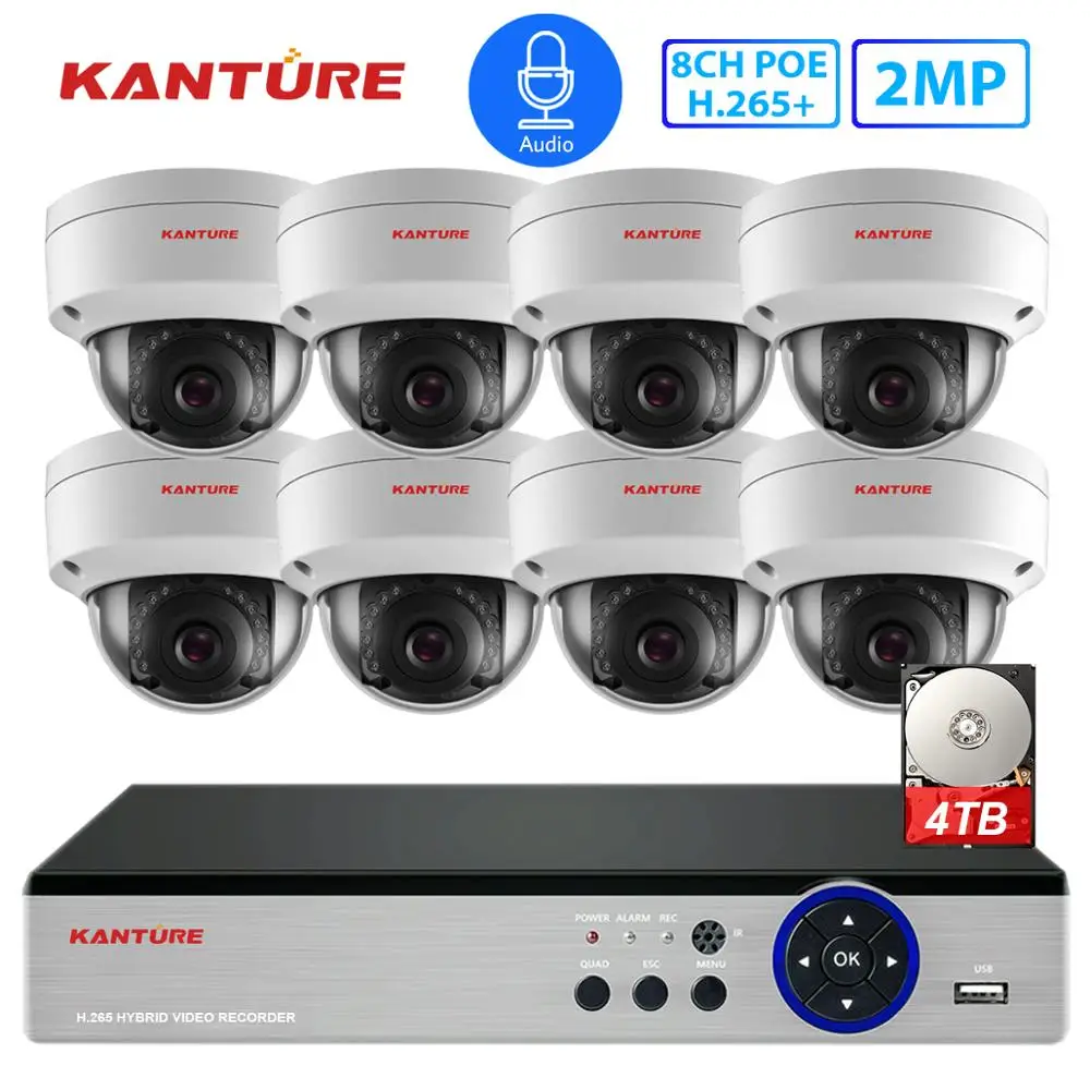 KANTURE h.265+ 8CH 4MP POE CCTV NVR система 8X1080P Аудио IP66 Антивандальная Безопасность Открытый POE IP камера день ночь камера система