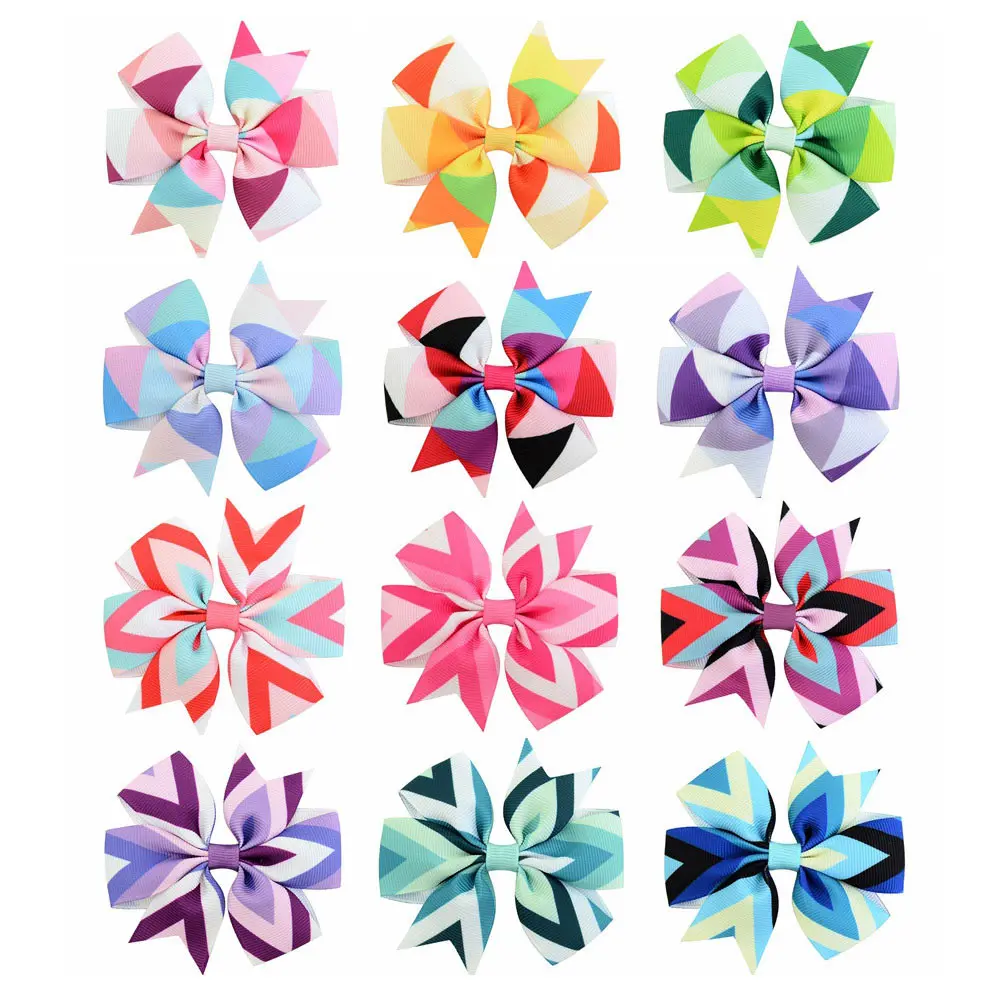 

2019 6/12 Pcs Ribbon Bows Hairpin Set Alligator Clips Geometric Design Headwear Kids Girl Hair Accessories