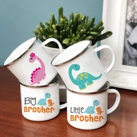 big brother little brother cartoon dinosaur print creative enamel water cups drink milk cup mugs handle drinkware birthday gift