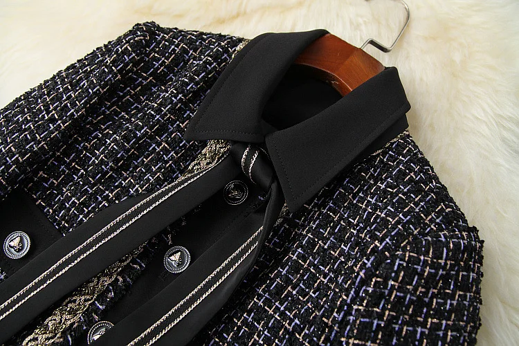 

European and American women's wear 2020 winter new style Long - sleeved bowknot button tweed coat trousers Fashion suits