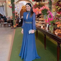 arabic long sleeves high neck blue evening dresses 2021 concert events belques beaded chiffon vintage prom formal gowns