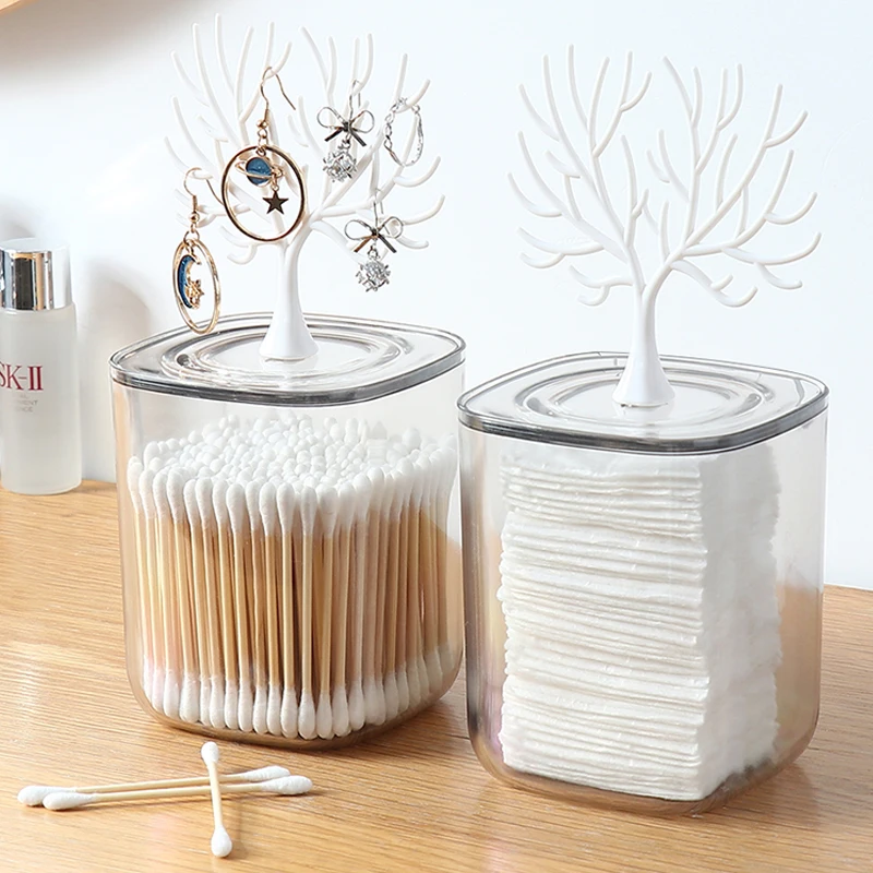 Cotton Swab Storage Box Creativity Organizer Toothpick Stand With Lid Swan Whale Tree Shaped Desktop Jewerly Shelf Acrylic Case