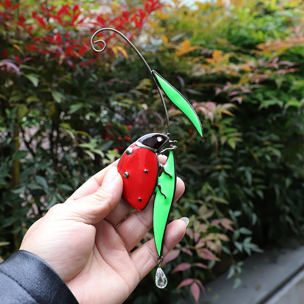 

Simulation Sun Catcher Ladybug Ornament Cute Hanging Stained Festival Gift For Window Door Alloy Ladybird Home Decor Colorful