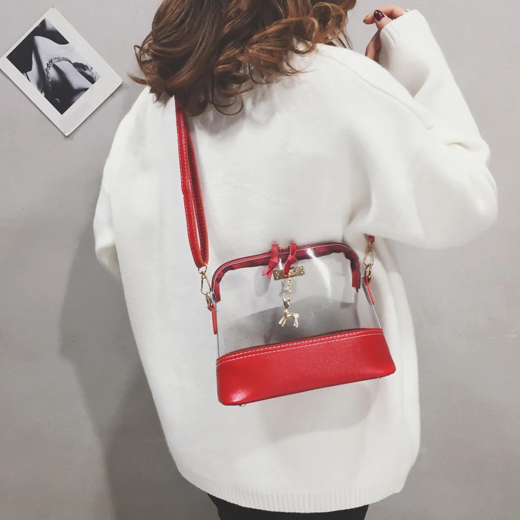 

Women Transparent Crossbody Bag Candy Color Fawn Pendant Shell Shoulder Bag Casual Korean Preppy Style Small Messenger Bag