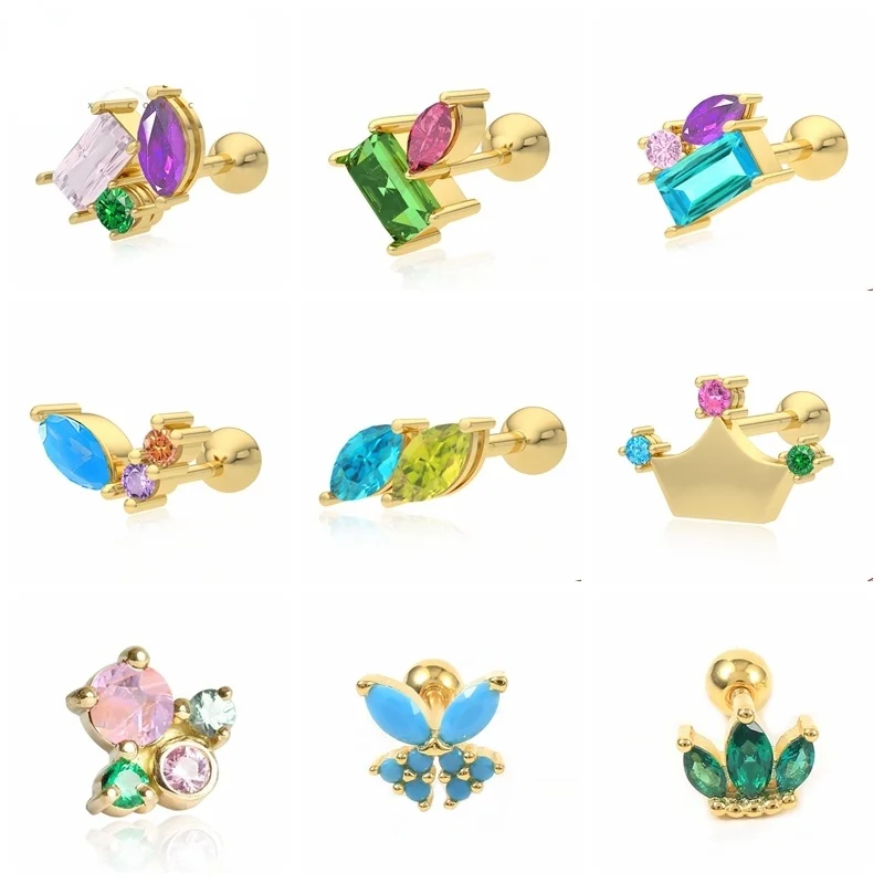 

Small Crown Moon Star Lightning Constellation Stud Earrings for Women Sterling Silver Piercing Earring Kolczyki Damskie