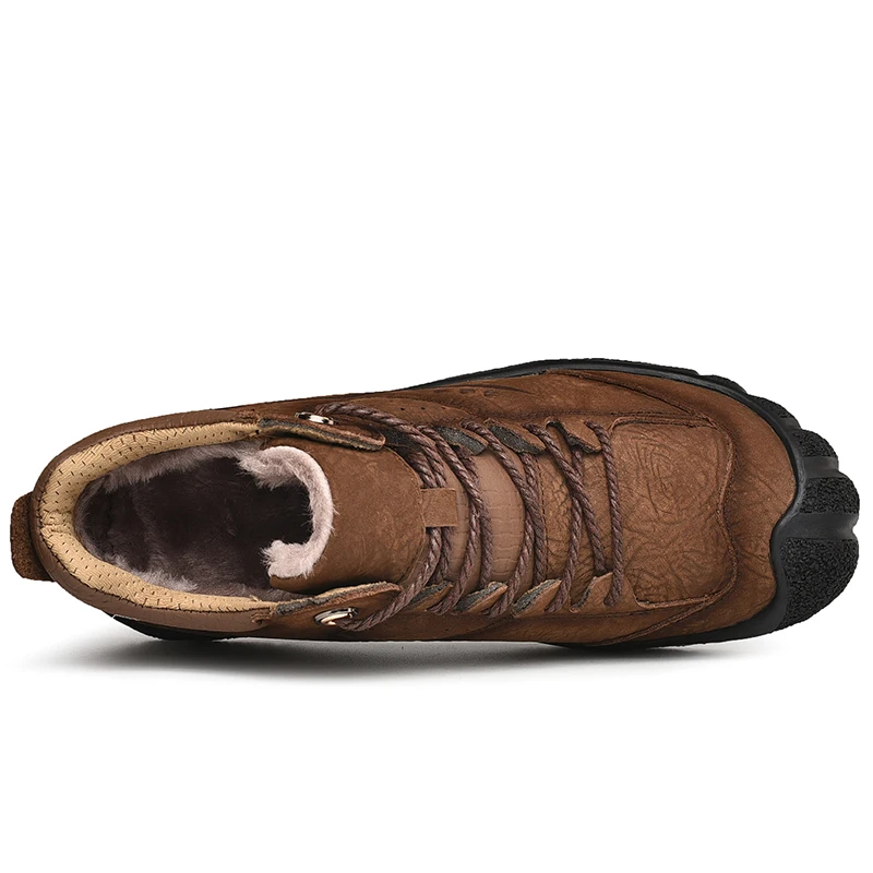 Мужские ботинки из натуральной кожи размера плюс зимние ручной работы с теплым