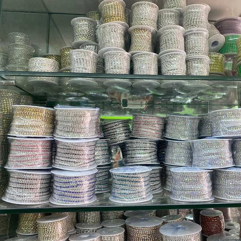 1 ярд 3 ряда серебряная основа цветные стразы цепочка для стакана стеклянная