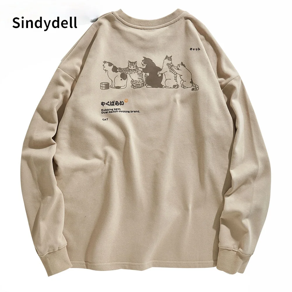 

Sindydell японский стиль Wrijven Terug Katten свитшот с принтом толстовки мужские Харадзюку Повседневная Уличная одежда Толстовка на весну-осень