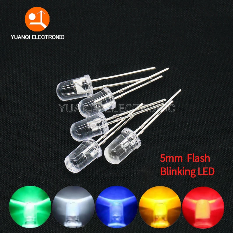 50pcs 5mm White Green Red Blue Yellow Light-Emitting-Diode Automatic Flashing LED Flash Control Blinking 5 mm LED Diode 1.5HZ