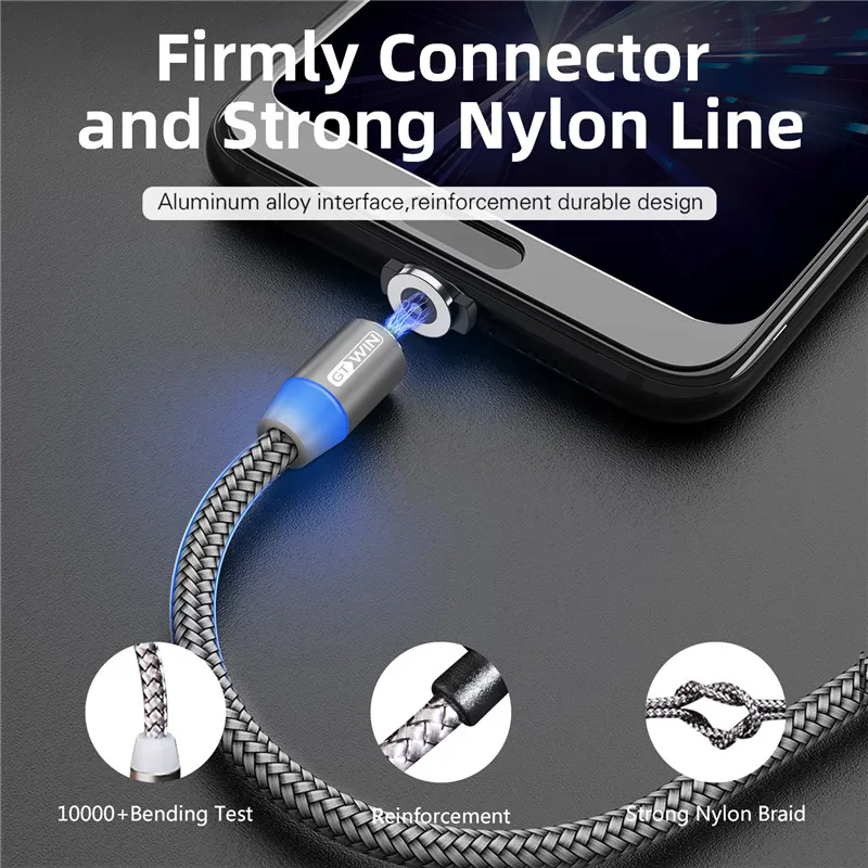 GTWIN 3 м Магнитный кабель для быстрой зарядки USB type-C Магнитный адаптер зарядное устройство Магнитный зарядный кабель Micro USB для iPhone xr xiaomi