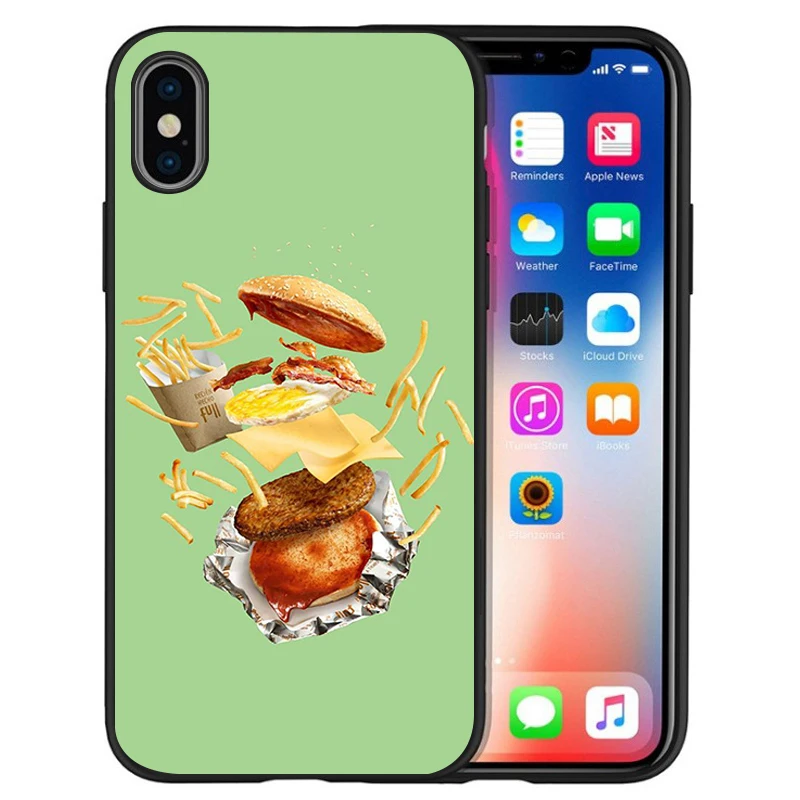 Черный силиконовый чехол с гамбургером для телефона iPhone 13 12 XR XS Max 5 5S SE 2020 6 6S PLUS 7 8 X