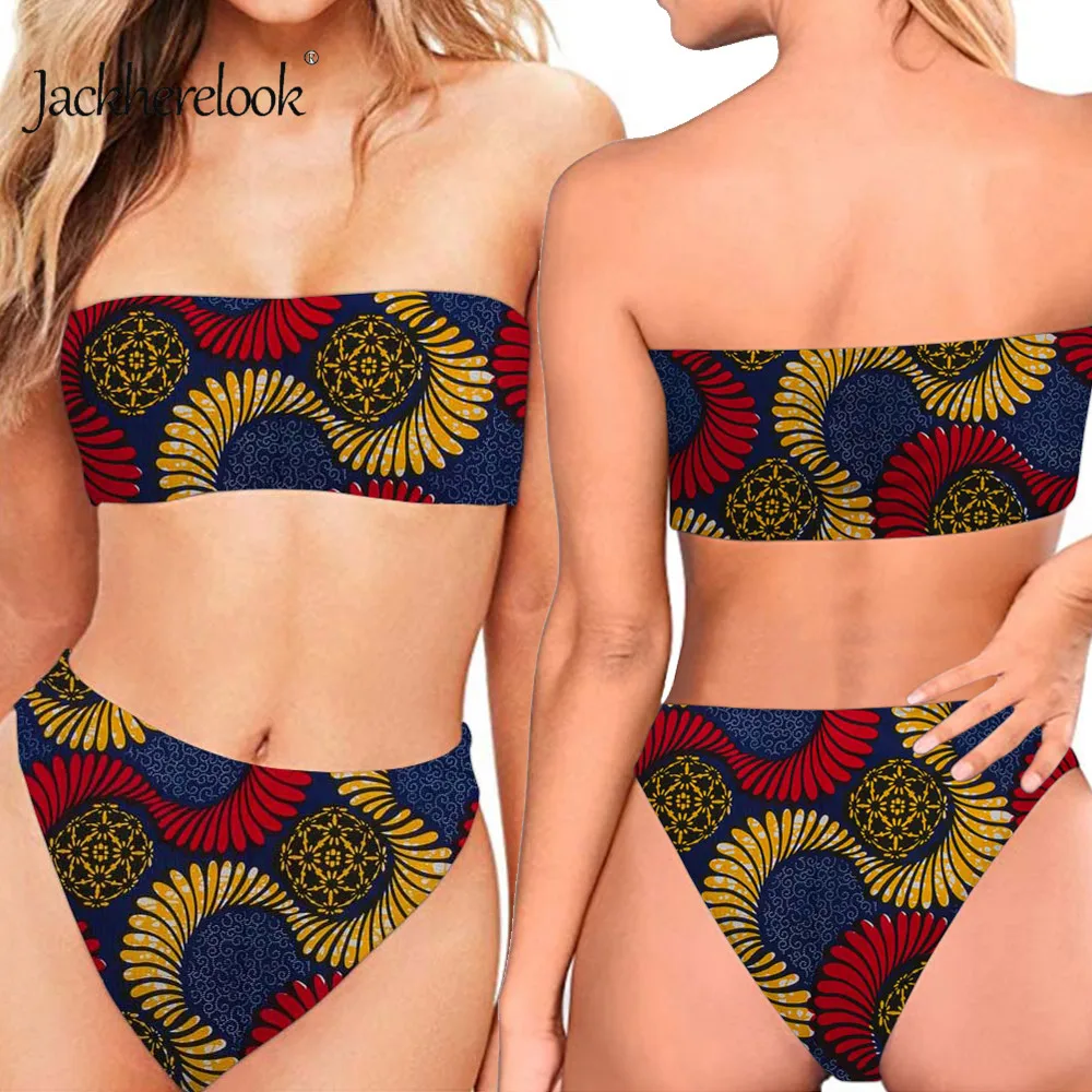 

Женский раздельный купальник Jackherelook, с открытой спиной, с Африканским принтом, с открытыми плечами, бикини, с высокой талией