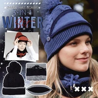 new 3 in 1 winter set beanie hat scarf mask hat set warm cap hat soft knit for women outdoor dropshipping