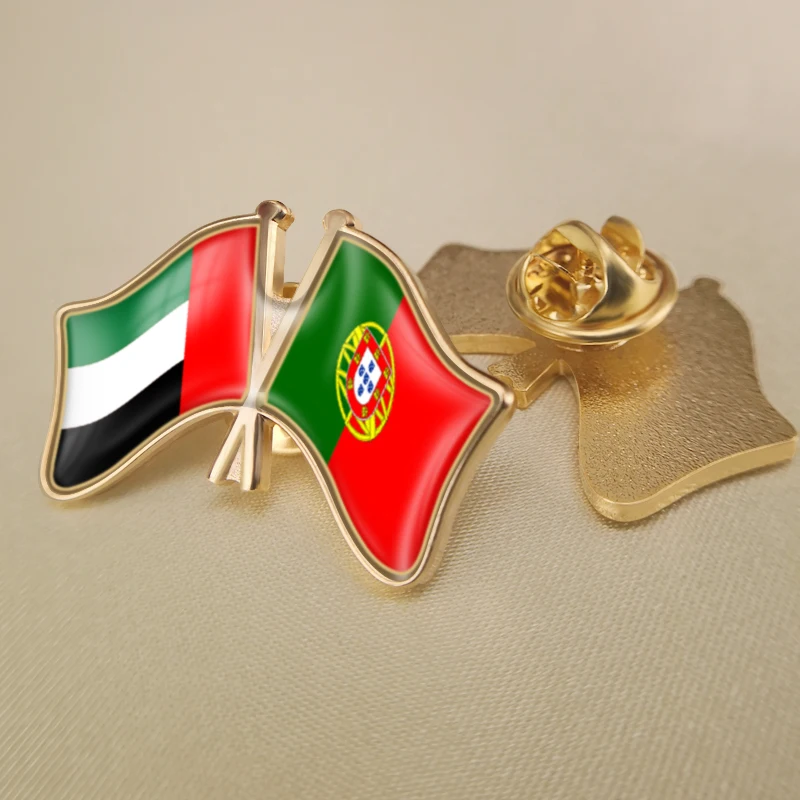 

United Arab Emirates and Portugal Crossed Double Friendship Flags Lapel Pins Brooch Badges