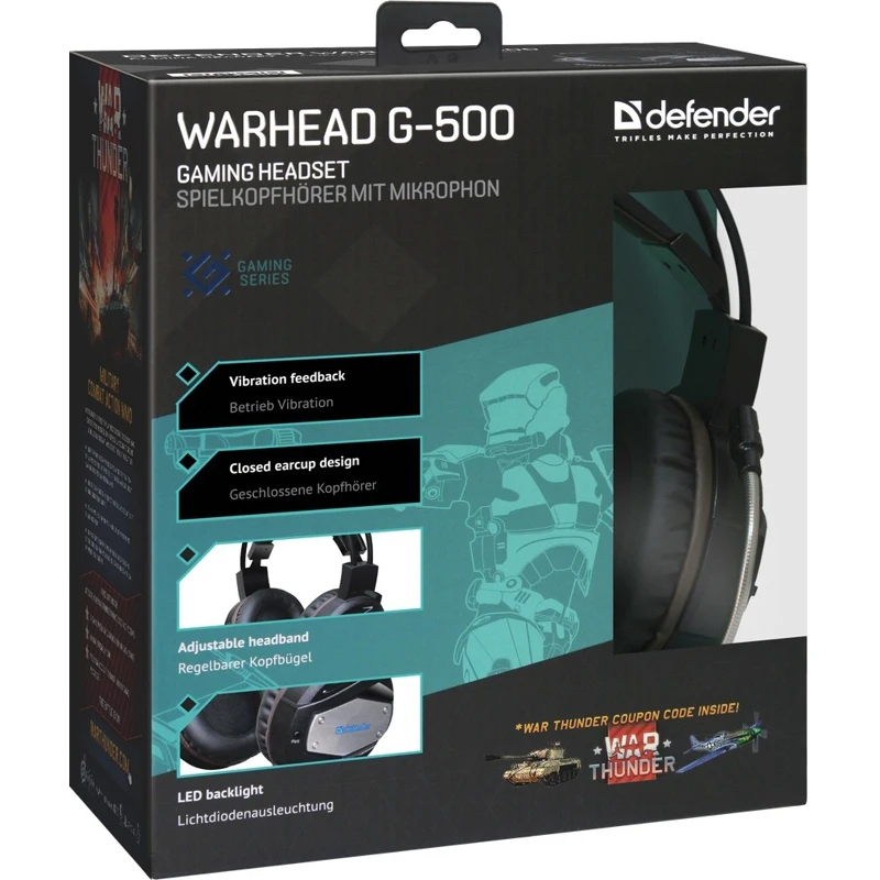 Гарнитура Defender Warhead G-500 black/brown проводная стерео 20-20000 Гц 32 Ом 115 дБ 20-16000 -54 USB/2x mini jack |
