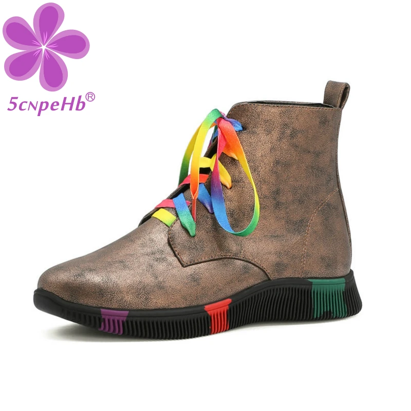 

Hip Hop Style Women Ankle Boots Flat Heel Round Toe Lace Up Girls Autumn Winter Ladies Shoe Casual Cold Weather Footwear 2020