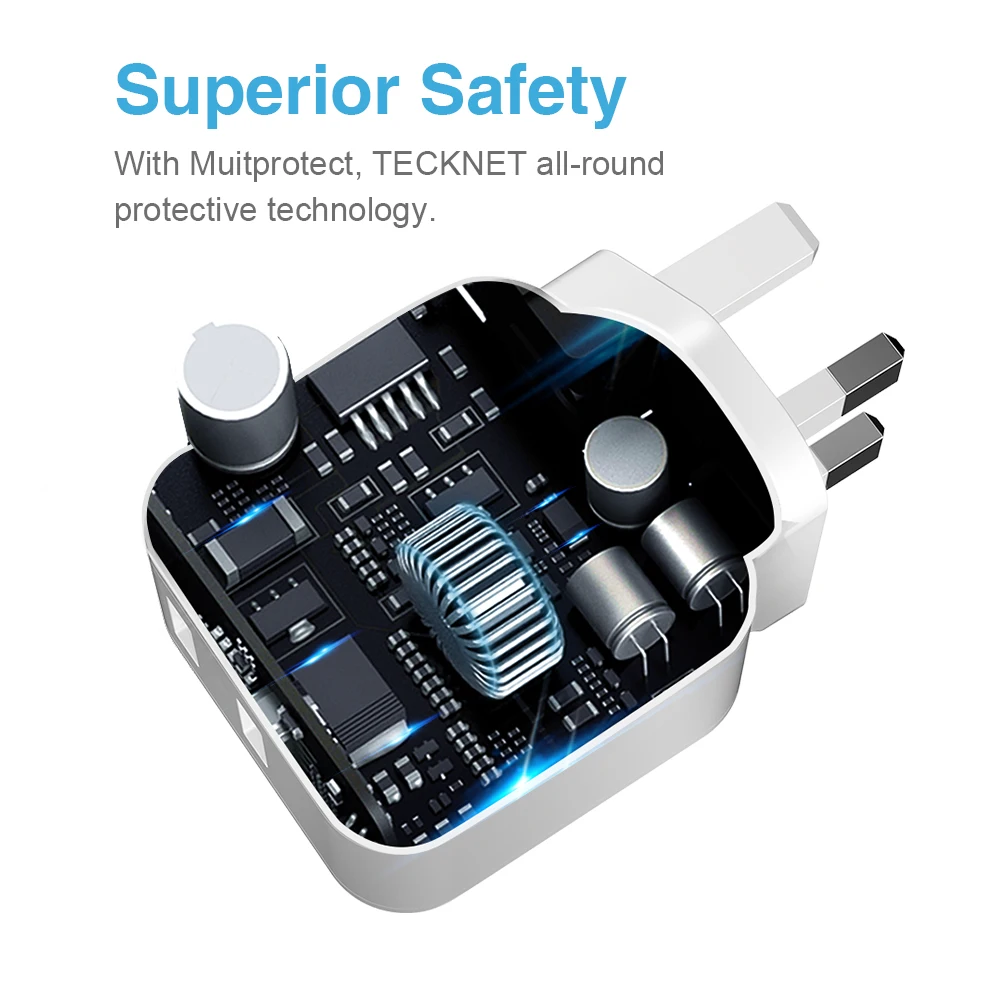 TeckNet 4.8A USB Зарядное устройство с евровилкой зарядное 2 Порты и разъёмы адаптер для