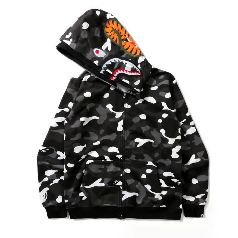 

Luminous BAPE Camouflage Spotted Double Hat Shark Men's Zipper Sweatshirt M-2XL