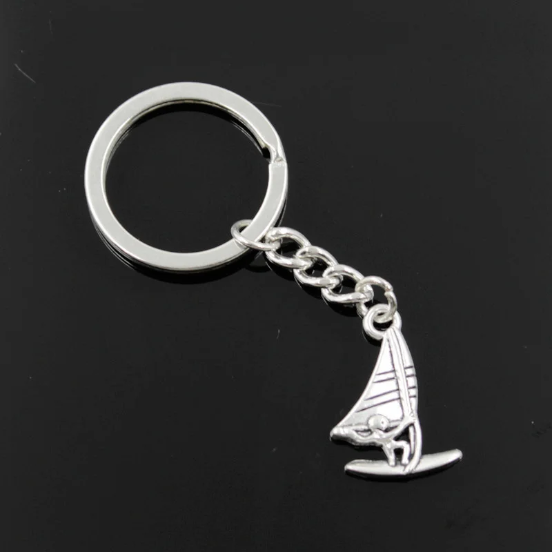 Новинка, модный мужской брелок 30 мм, сделай сам, металлический держатель, цепочка, винтажный виндсерфер, виндсерфинг, парусный спорт, 26x16 мм, Серебряный кулон, подарок