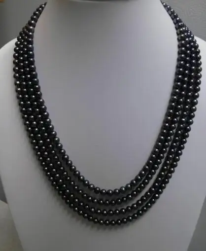 

4 rows 5-6mm 6-7mm black colors pearl necklace Woman Jewelry real natural freshwater pearl Classic gift 17'' 15'' 43cm