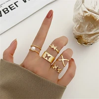 5 piece butterfly open rings set for women hollow five pointed star pearl ring
