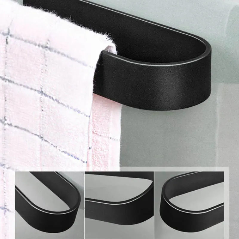 

Black Stainless Steel Bathroom Towel Rack Holder Towel Shelves No Drilling