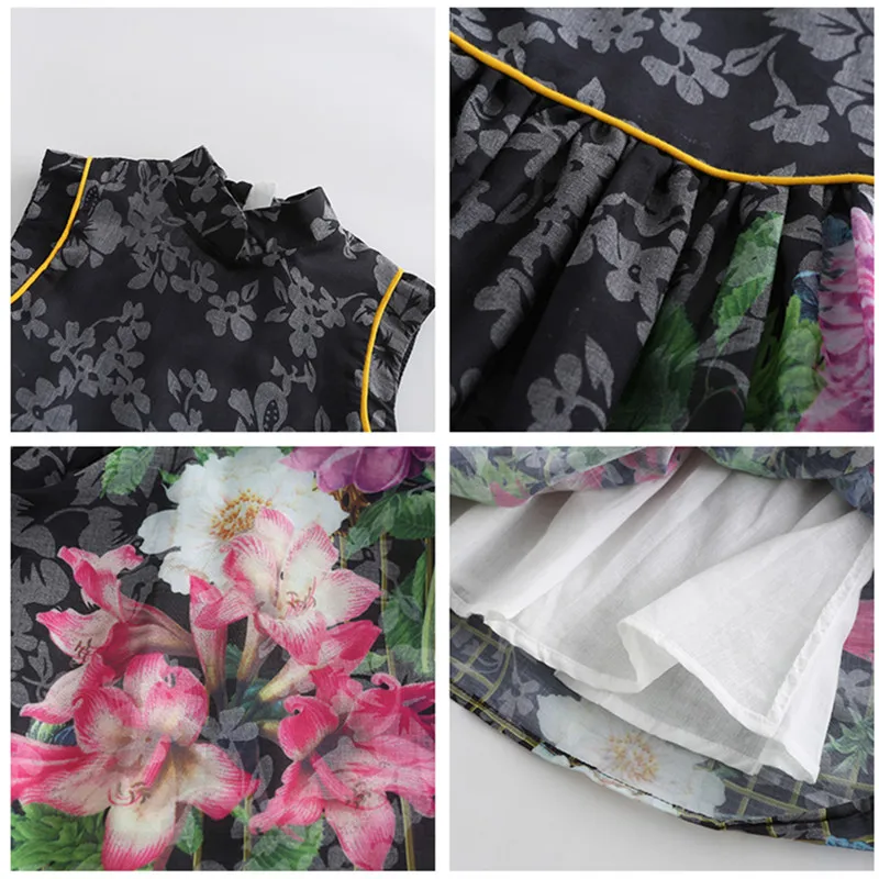 Summer Girls Dress Flower Print Chinese Style Kids Princess Dresses For Cotton Children Party 4-14 Years | Детская одежда и обувь