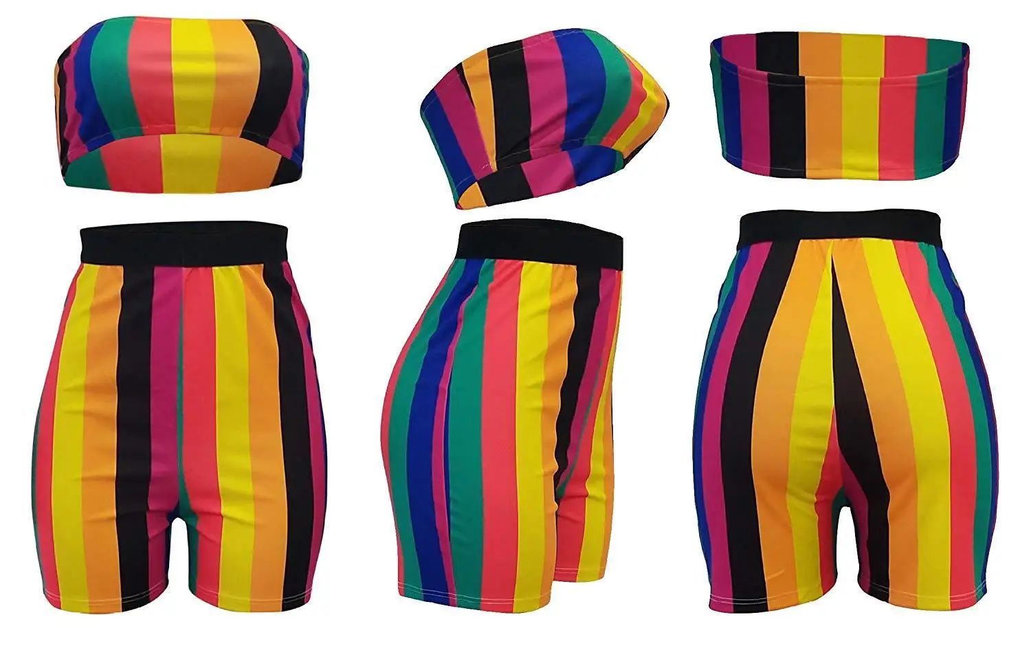 

New Fashion Womens Summer Clothes Sets Sexy 2 Piece Outfits Bodycon Stripe Print Crop Top and High Waist Shorts
