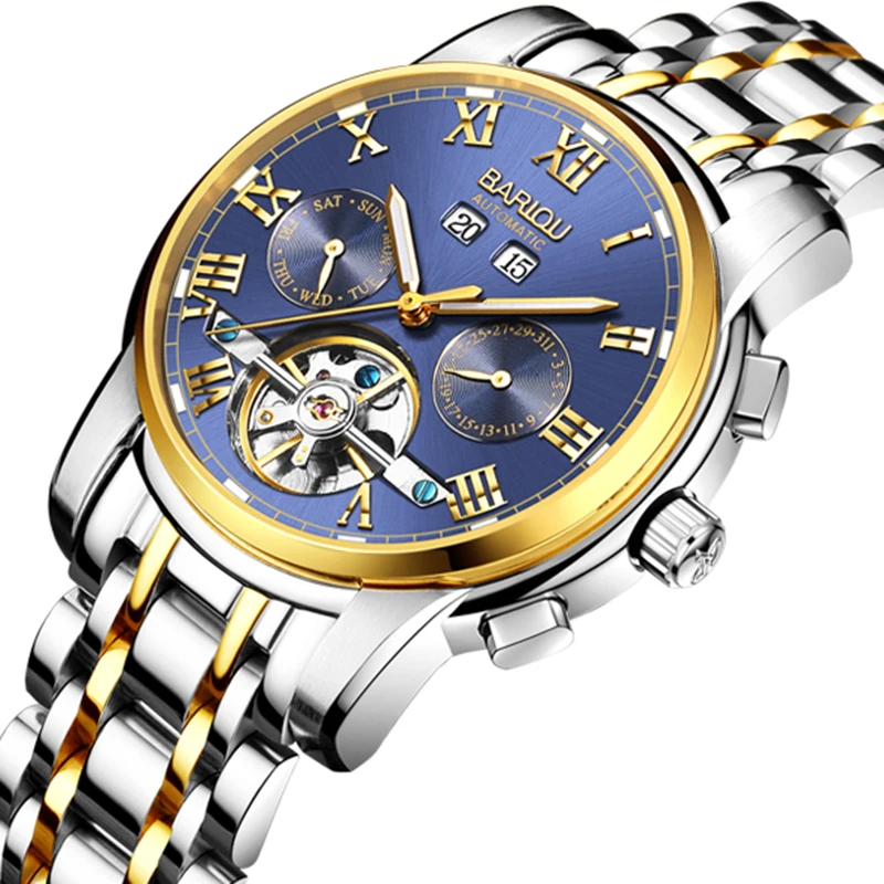Мужские часы BARIOU Роскошные автоматические механические топового бренда из