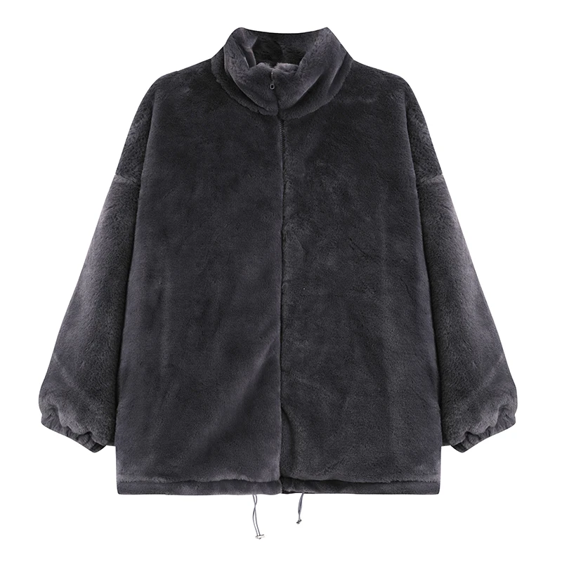 

Fur Coats For Women Winter New Turtleneck Long-Sleeved Loose Drawstring Casual All Match Thicken Warm Female Outwear Jackets Top