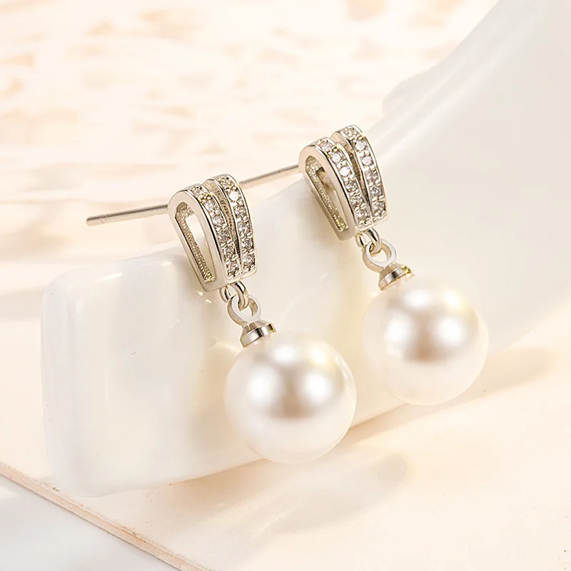 

Simple Stylish Design Pearl Jewelry Drop Earrings for Women 925 Silver Dazzling Elegant Female Earrings Fashion Gifts