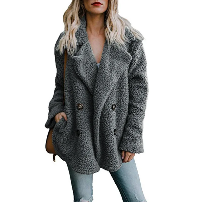 Trendy Winter Women Faux Fur Coat Casual Warm Soft Double Breasted Fur Jacket Plus Size 5XL Overcoat Teddy Coat Female Outwear
