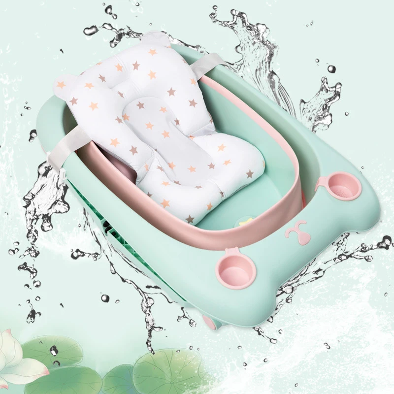 

Portable Baby Shower Bath Tub Pad Non-Slip Bathtub Mat Newborn Safety Security Bath Support Cushion Foldable Soft Pillow