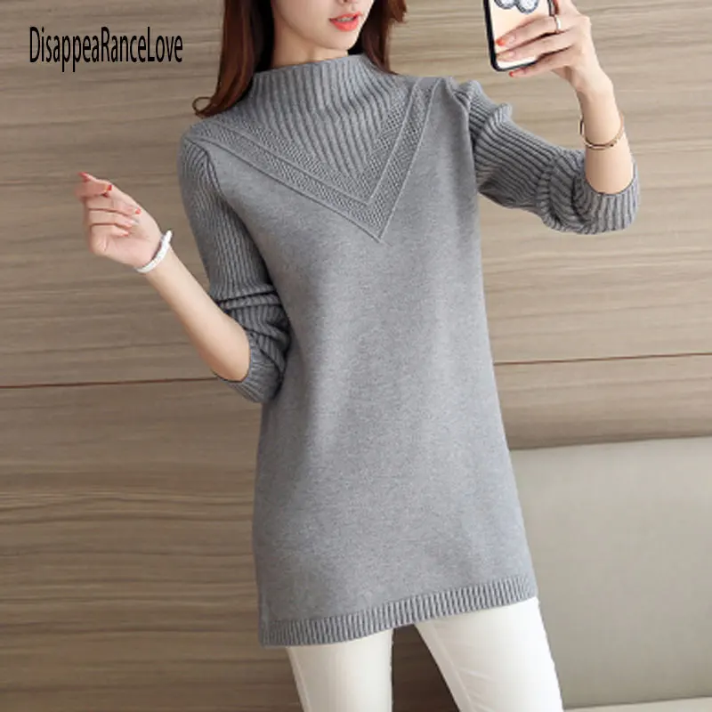 2021 NEW female sweater outerwear medium-long basic pullovers office lady thickening solid color turtleneck Sweater | Женская одежда