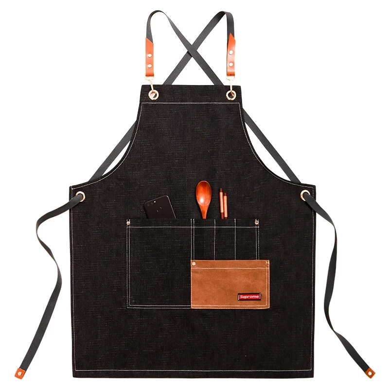 

Denim Apron Printing LOGO Chef Uniform Milk Tea Coffee Cake Shop Baking Nail Salon Work Clothes