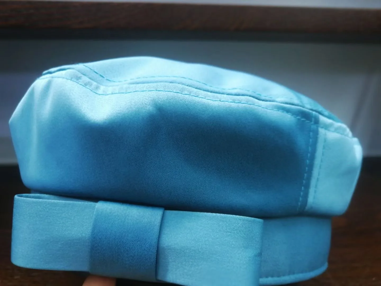 202101-YY spring Sapphire blue bowknot satin Noble elegant solid lady beret hat women Leisure painter hat