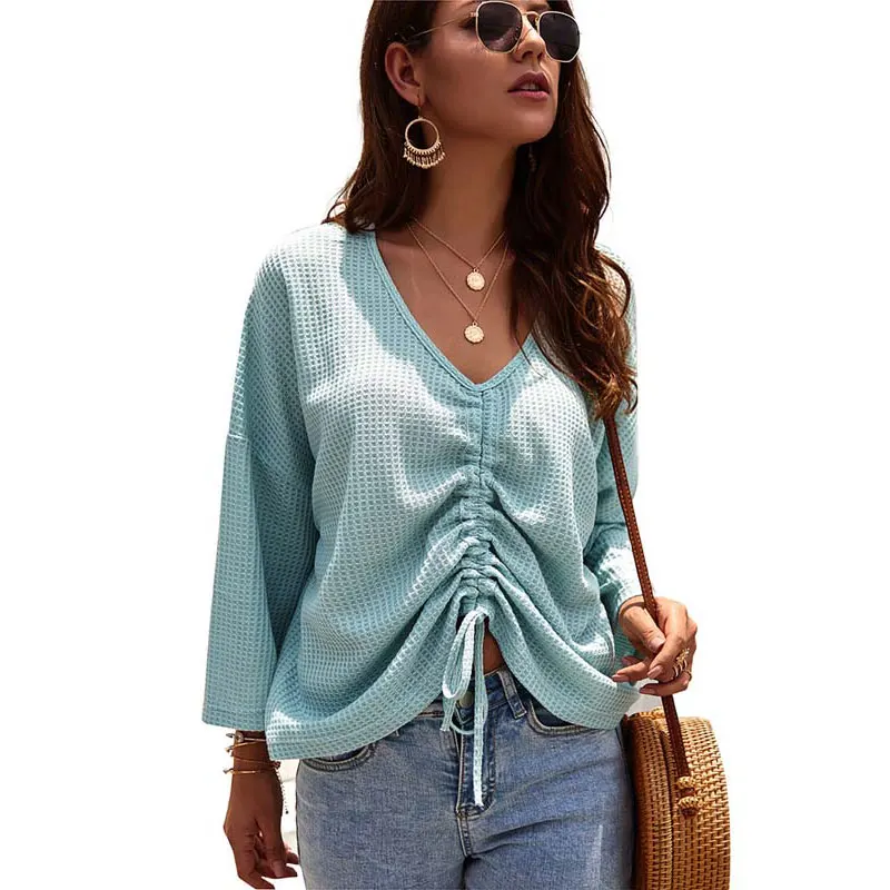 Женский свитер с v-образным вырезом свободный длинным рукавом вязаный для осени