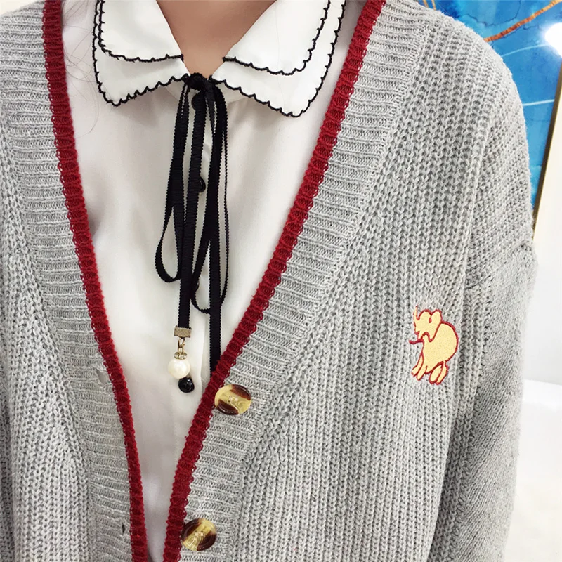 QoerliN Lazy Style Cardigans Women Sweater Student Chic Long Sleeve Jumper Single-Breasted Button Girls Gray Knitted Jacket Coat |