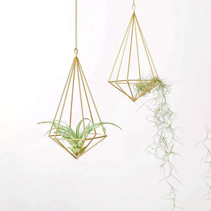 Hanging Air Plant Holder Modern Geometric Planter With Chain Tillandsia Container Himmeli Wall Decor Gold | Дом и сад