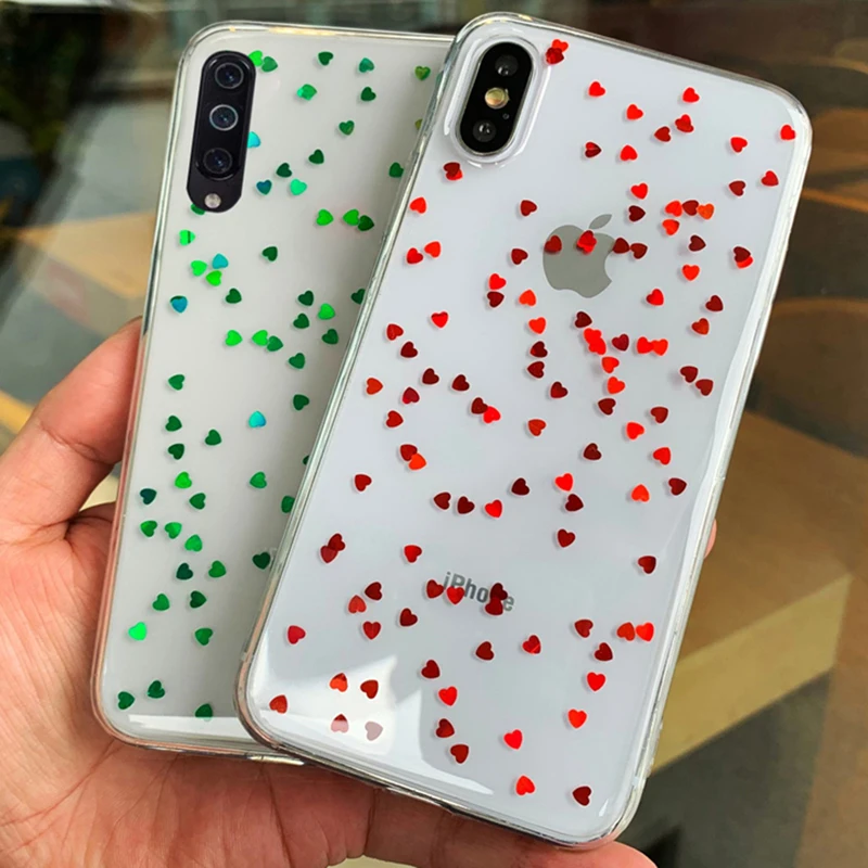 Чехол для Xiaomi Mi CC9 CC9e 9 9T 8 SE Lite Pro 5G 6X 5X 5S Plus Max 2 Mix 3 Персиковое сердце блестки чехол