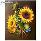 Алмазная живопись 5D, полная вышивка, квадратнаякруглая вышивка, Подсолнух, Бабочка, вышивка крестиком, мозаика, картина, кристалл, подарок D225