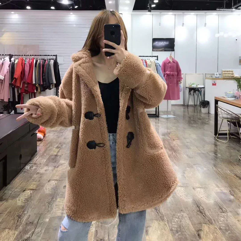 And Tops Womens Blouses Parka Wool Blends Fur Coat Plus Size Winter Clothes Women 2021 Real Price Long Jacket With Horn Button | Женская