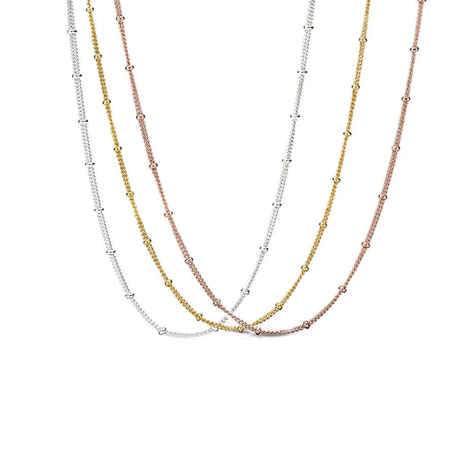 

New style 925 sterling silver 3 colors 60cm Silver Beaded Necklace Chain FIt Pendant Charm Necklace Basic Chain DIY Jewelry