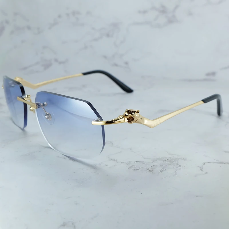 Panther Sunglasses Brand Designer Mens Rimless Polygon Vintage Carter Sun Glasses Retro Shades For Women Cool Decoration Eyewear