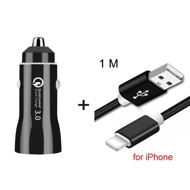 cable for iphone Двойное автомобильное зарядное устройство USB QC 3,0 для iPhone samsung huawei Xiaomi, быстрое автомобильное зарядное устройство для телефона, быстрая зарядка, 2 порта, 3,1 А, Carregador Celular - Тип штекера: cable for iphone