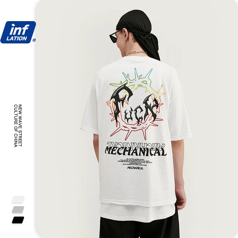 Мужская футболка с принтом INFLATION Повседневная Уличная хлопковая Футболка