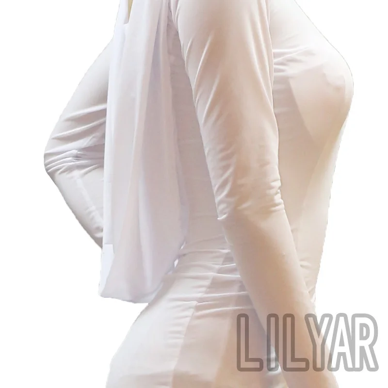 Женское платье для латиноамериканских танцев белое длинное с разрезом и