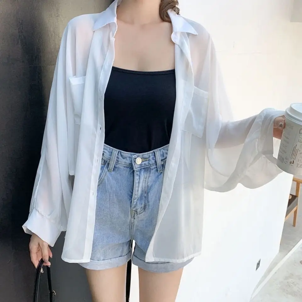 

2021 summer new thin sunscreen women shirt top loose chiffon shirt cardigan Fashion Ulzzang kpop blusas mujer de moda y2k jacket